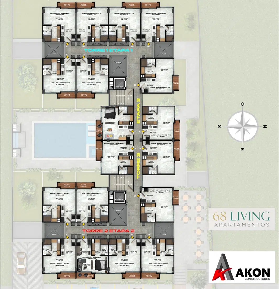 Planta general proyecto 68 Living Apartaestudios El Limonar Cali